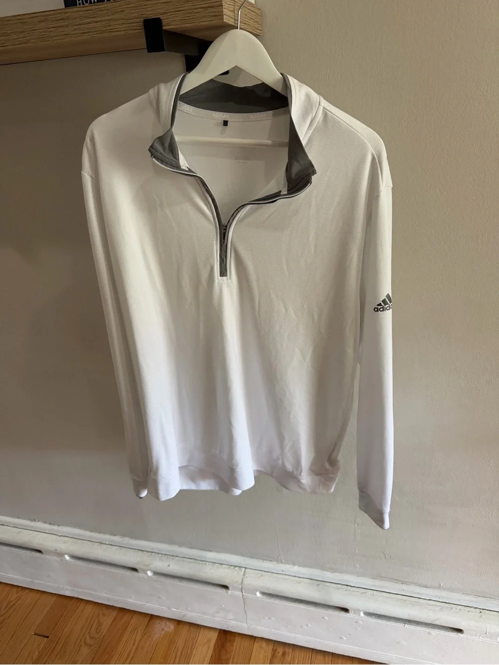 adidas White Long-Sleeve Quarter-Zip Pullover with Gray Trim